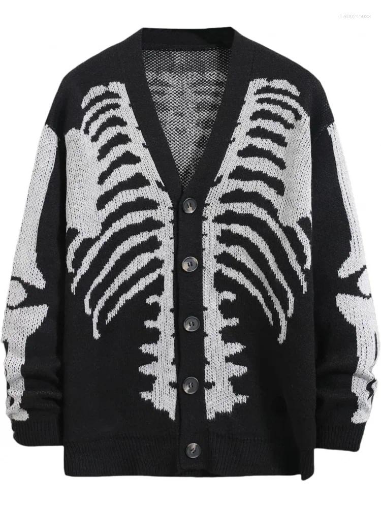 Men's Sweaters Skeleton Pattern Cardigan Gothic Long Sleeve Unisex Outwear Knitted Coats