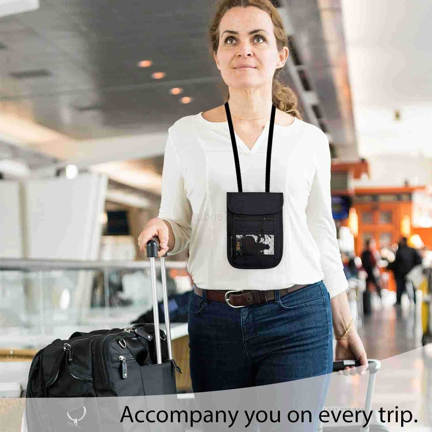 Blocking Travel Neck Wallet Pouch and Passport Holder Travel Neck Pouch Passport Holder for Women Men BlackZ250910