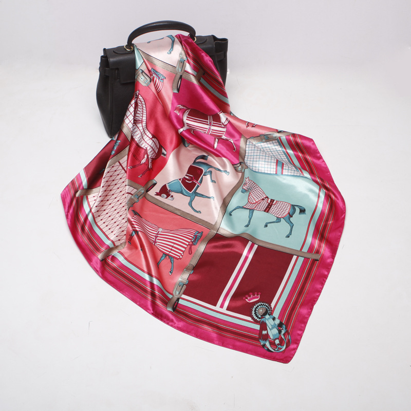 Fashion-Satin Scarf Gradient Printed Women Silk Scarf Fashion Square Shawls Foulard Bandana Head Scarves Female Size 90*90cm