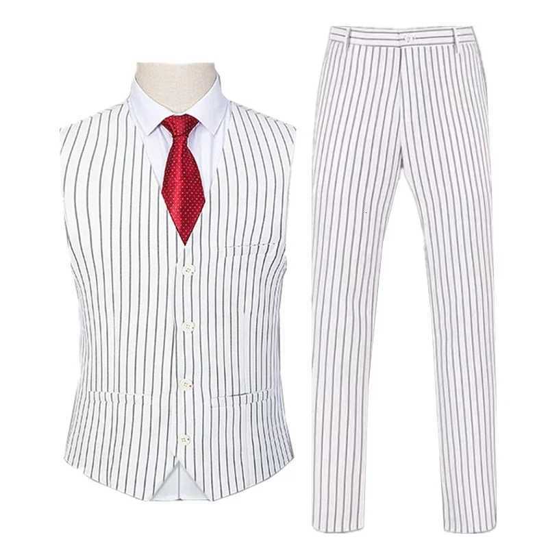 Jacquard Fabric VNeck SLeeveless Vest Jacket Trousers Mens Wedding Party Two Piece Set White Black Red M5XL 6XL W250910