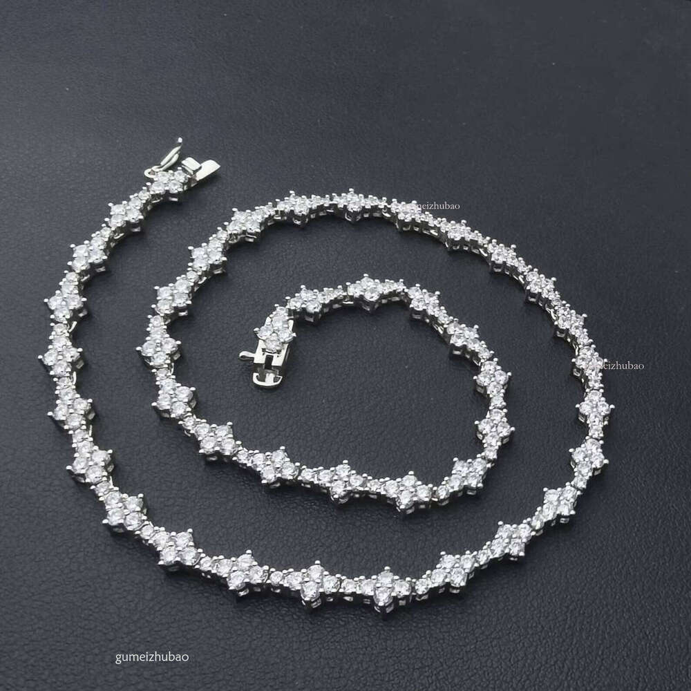 Pearlescent Tennis Chain Choker Moissanite Sier 4 Gold Plated Men's Women's Necklace Exquisite Ring