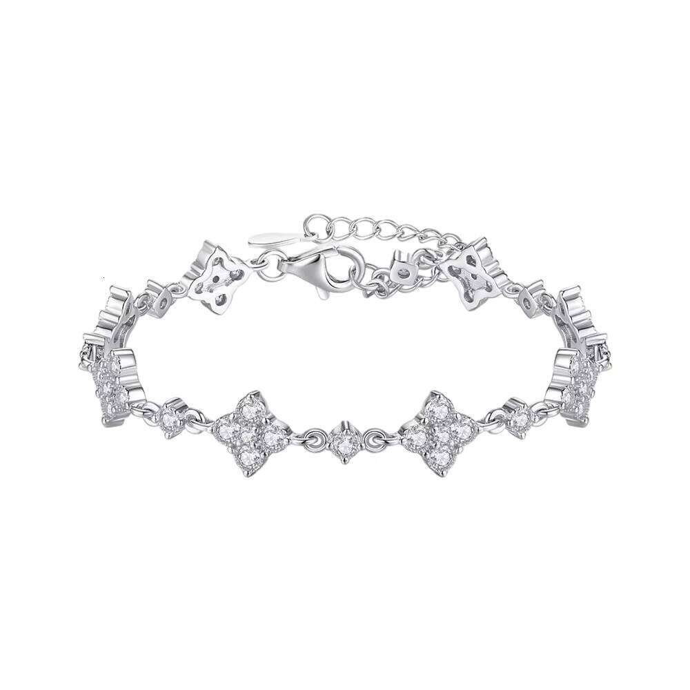Sier Moissanite 4-leaf Clover Bracelet Hypoallergenic Lucky Charm Jewelry for Women