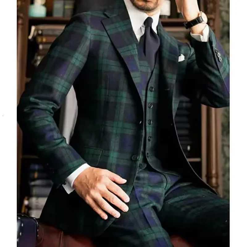 Luxury Mens Suits Blazer Formal Occasion Plaid Single Breasted Notch Lapel Blazer Elegant 3 Piece Jacket Pants Vest Costume W250910