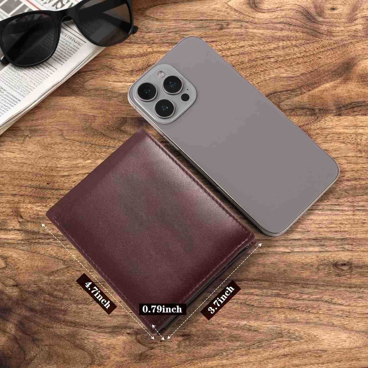 Mens Bifold Leather Wallet with 23 IDphoto windows and 14 Card Slots Large Capacity RFID Blocking Wallet for MenDark brown Z250910