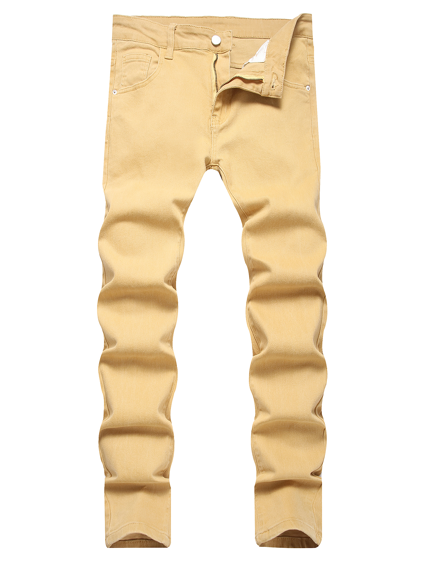 Men's Jeans Men's Slim - Fit Elastic Khaki Denim Long Jeans - High - Street Trendy Solid Color Style-DH005