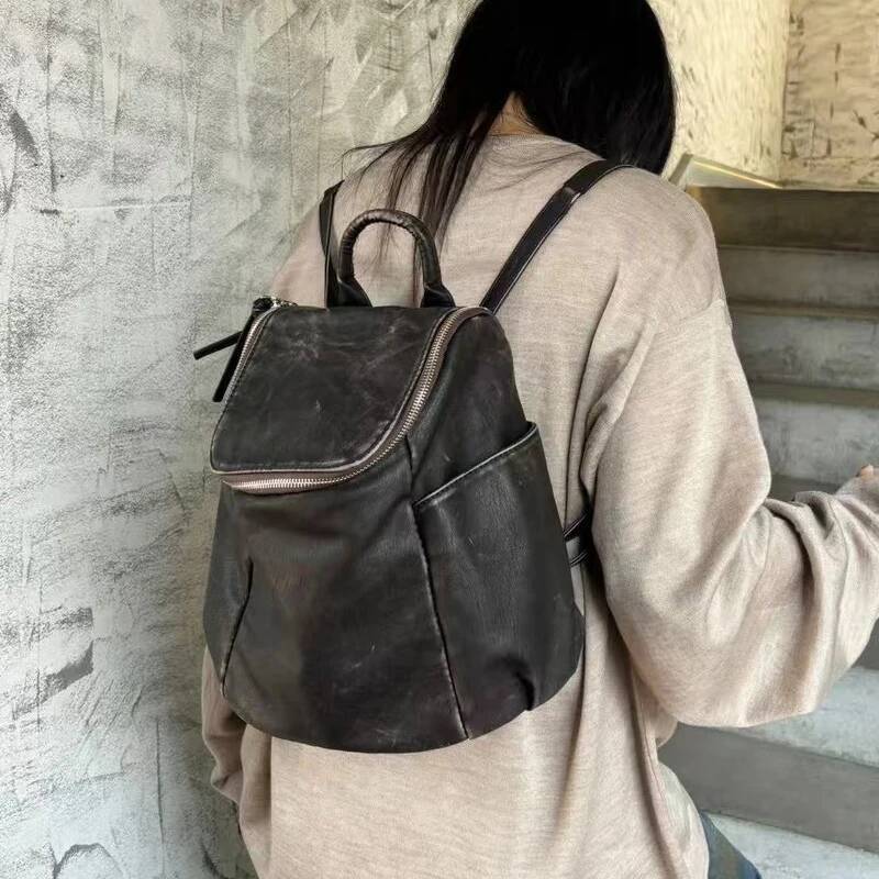 Custom Initials Vintage Backpacks For Women Designer Handbag Purses New In PU Imitation Cow Leather Washing Shoulder high-quality
