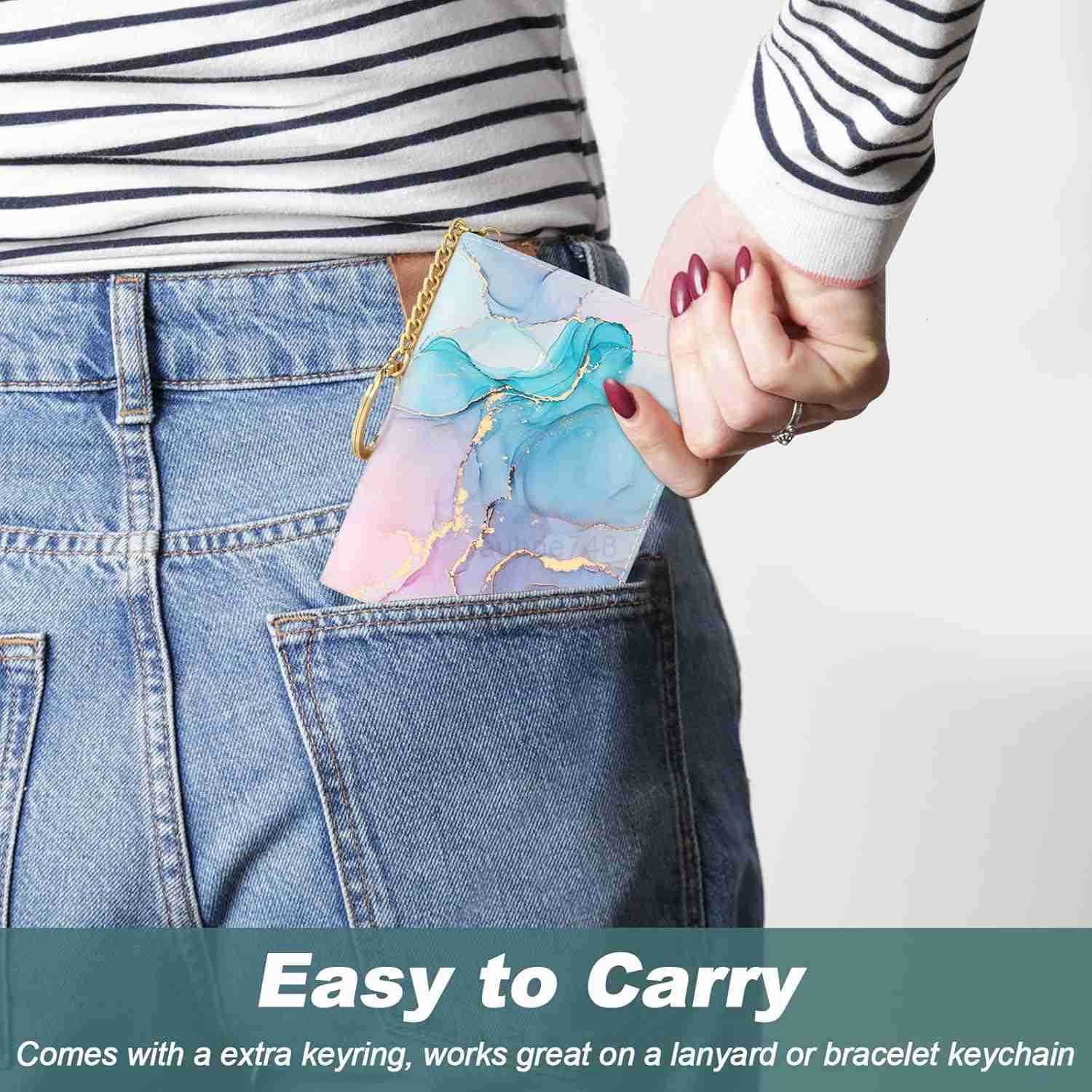 Womens Small RFID Blocking Leather Wallet Colorful Ink Marble Slim and Compact Size 12Slot Compartment Protects PrivacyZ250910