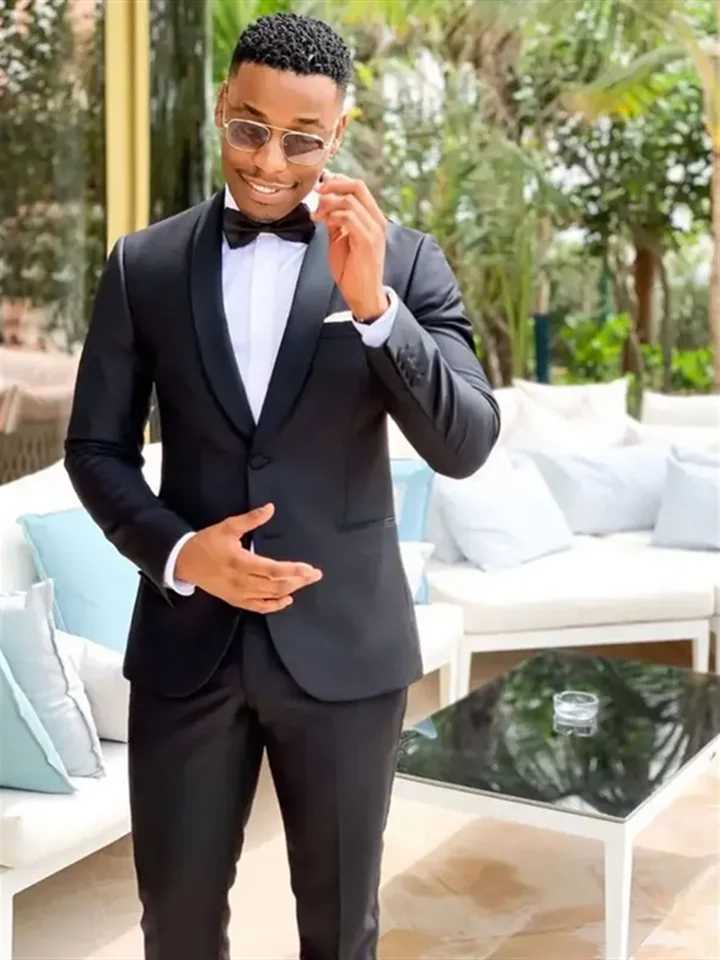 Handsome Black 2 Pieces Mens Suits Slim Fit Wedding Grooms Tuxedos Shawl Lapel Formal Blazer Long Sleeves Prom JacketPants W250910