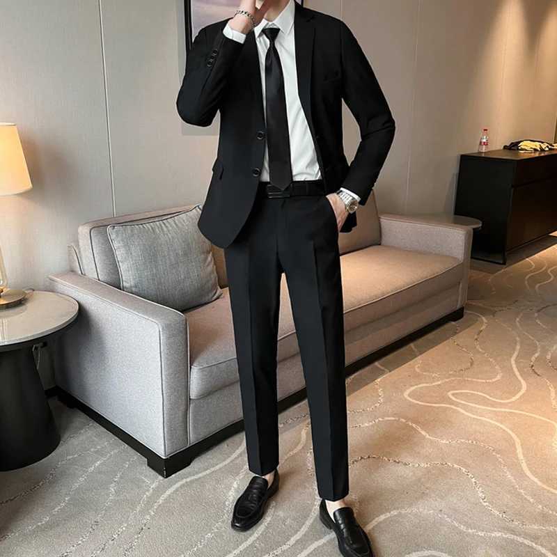 Suits for Men Korean Fashion Long Sleeve Slim Fit Wedding Business Blazer Black Professional Formal Suit Pants Sets Ropa Hombre W250910