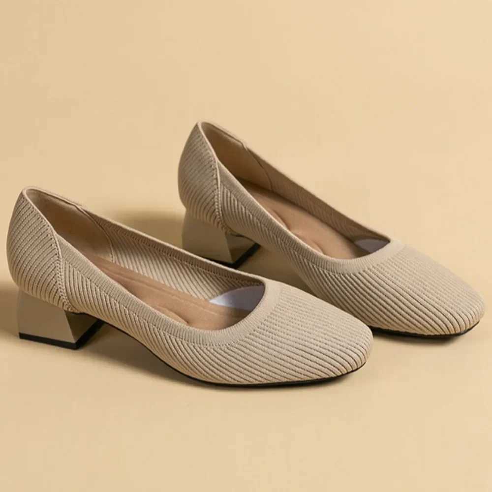 Rough Order Shoes Women Mid Heel 4cm Breathable Knitted Oversized Soft Soled Casual Woven Shoes Cloth Shoes Wide Heels Women W250910