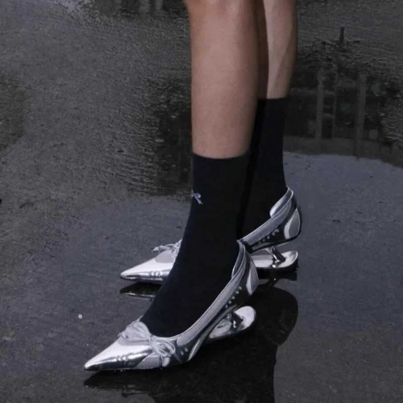 Big Size 43 Special Heel Spliced Heels Pointed Toe Heels Womens Fashion Shallow Mouth Bow NonSlip Mary Jane Single Shoes W250910