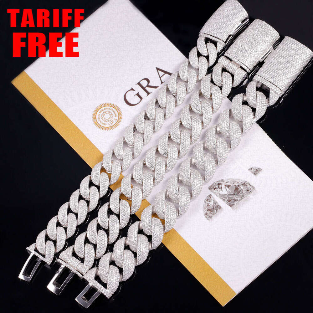 RTS Hot Sale VVS Moissanite Sterling Sier Iced Out Dia Cuban Chain Bracelet Fine Jewelry Bracelets Bangles