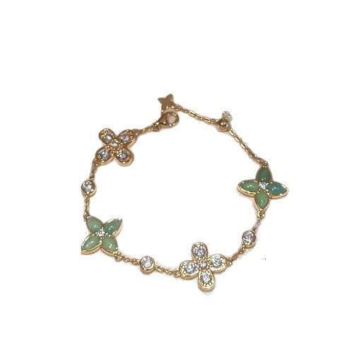 French New Chinese Style Green Chalcedony Jasper Four-Leaf Clover Bracelet Elegant and Whitening High-End Jewelry