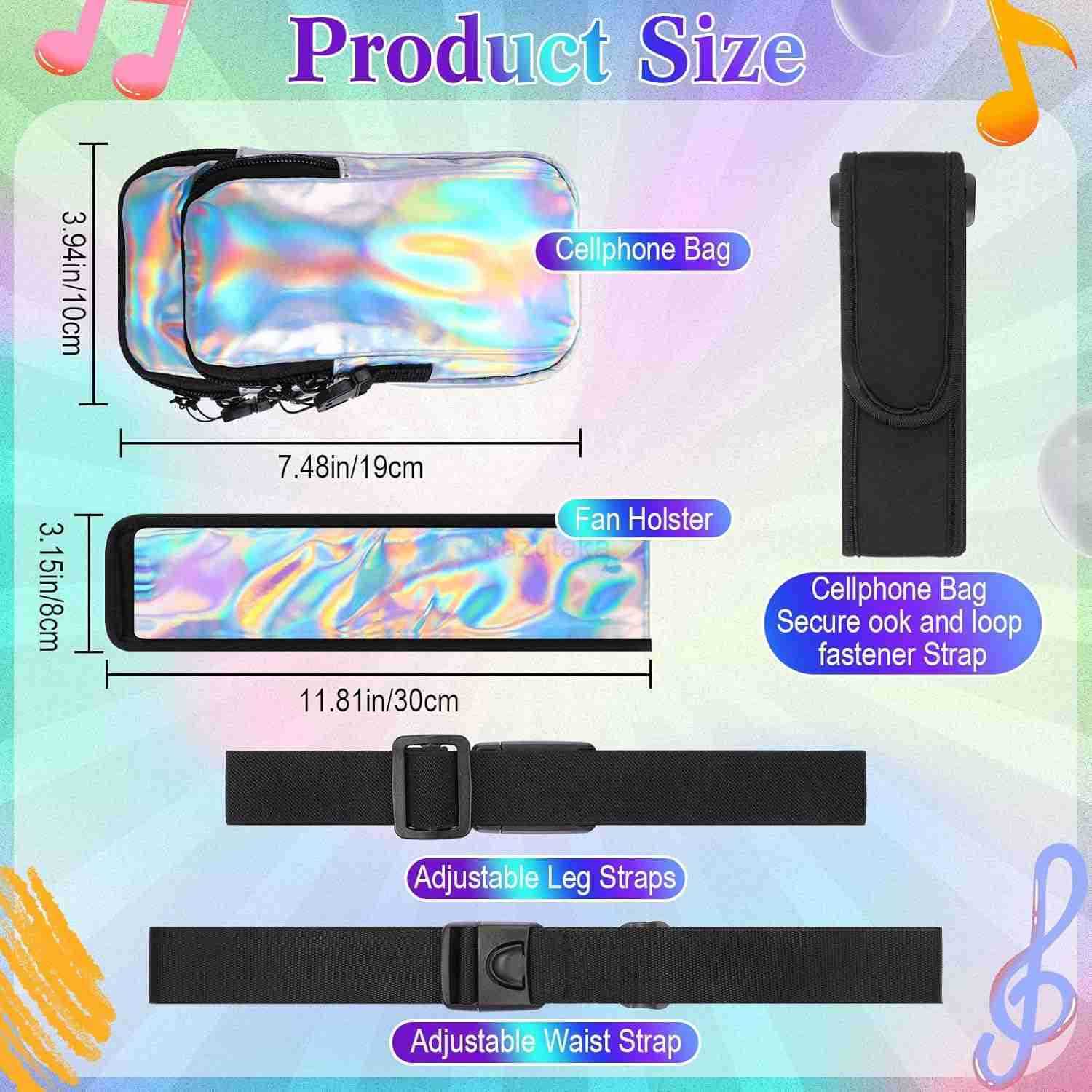 Bag with Cell Phone Pocket Fan Case Bag with Arm Leg Band Buckled Zippers and Hidden Zipper Pocket for Music Raves and Circuit PartyLaser Silver Z2509