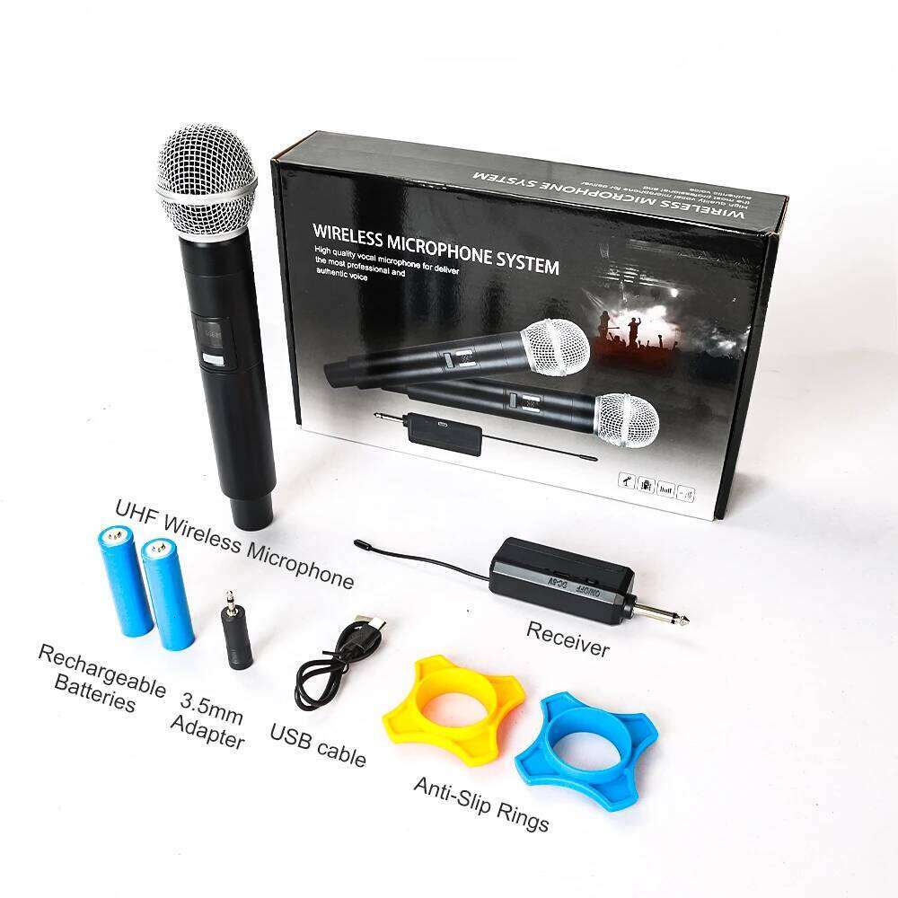 Fourfold Microphone Dual Wireless Handheld Dynamic Mic System With Rechargeable Receiver Battery For Karaoke
