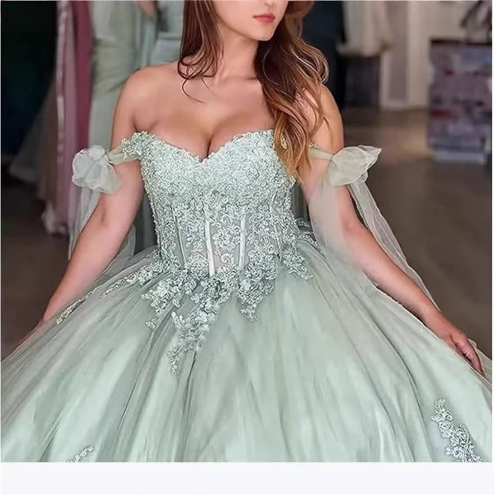 Elegant Lace Quinceanera Dresses Ball Gown Lace Up Corset 15 16 Birthday Prom Party Gown Vestidos De 15 Anos