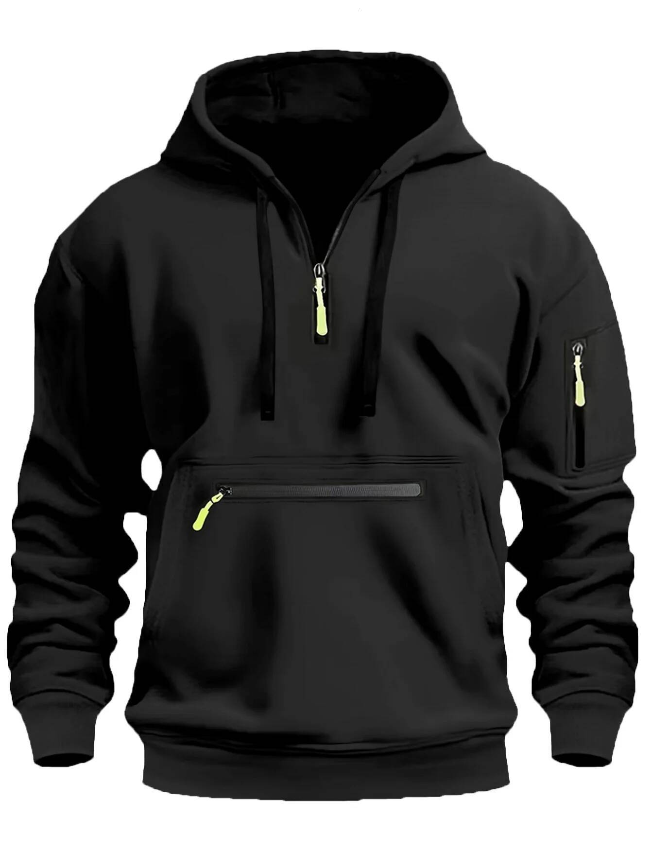 2024 Men's Hooded Sweater Leisure Sports Pullover Retro Haruku Long Sleeve Zipper Multi-pocket Casual Loose Coat Street Wear dongdumaoyi