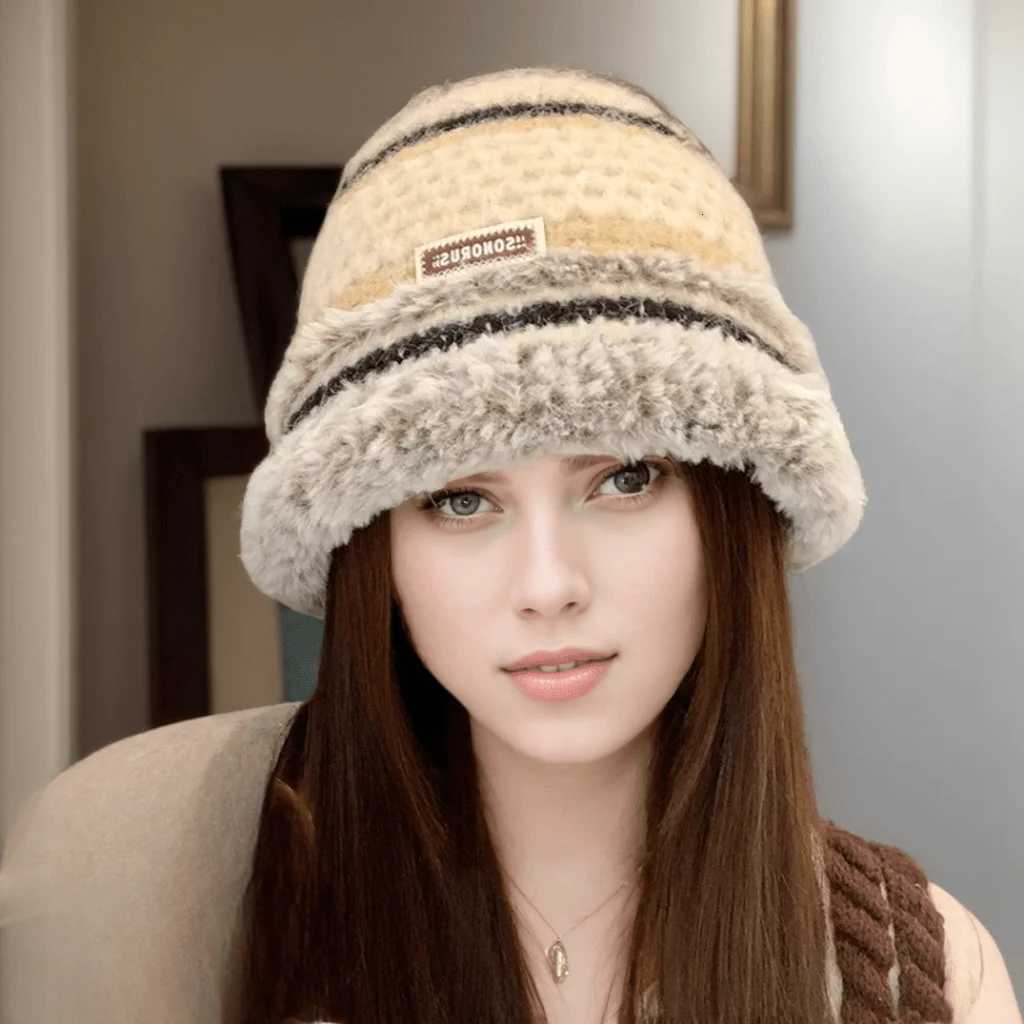 Womens Winter Fleece Bucket Hat Thickened Knit Beanie with Pom Slouchy Fisherman Hat for Cold WeatherXJ250910