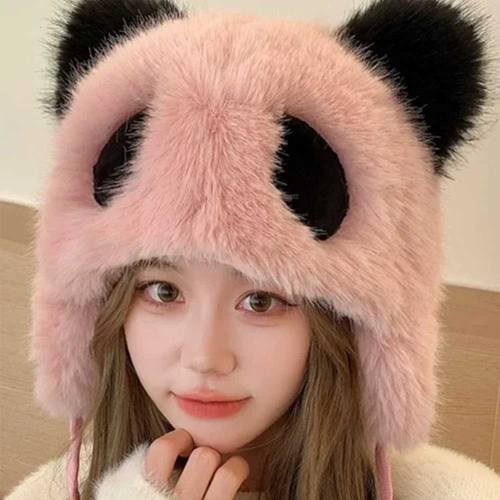 Winter Panda Plush Hat Outdoor Cycling Ear Protection Hats Thickened Warm Hat Casual Fleece Girls Hat Womens Warmth Cs GiftsXJ250910
