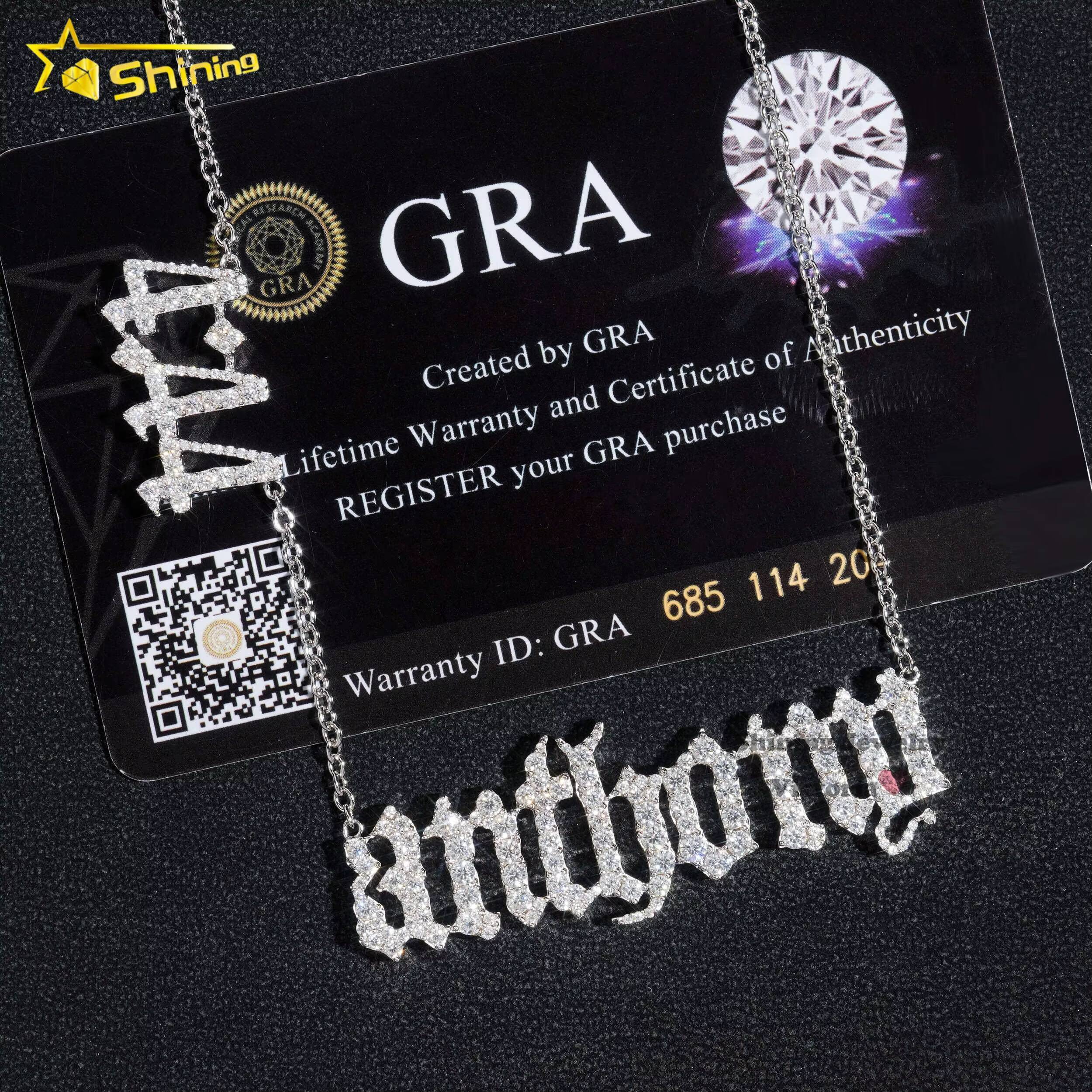 Iced Out Soild Silver 925 Fashion Jewelry Custom Number Name Link Chain Vvs Moissanite Diamond Hip Hop Necklace for Men Women