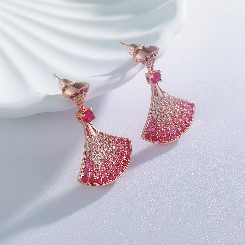 Luxury Brand Designer Jewelry Large Full Diamond Pink Dress For Women, 18K Rose Gold Plated Gradient Style, Fan-Shaped Skirt Set Wholesale