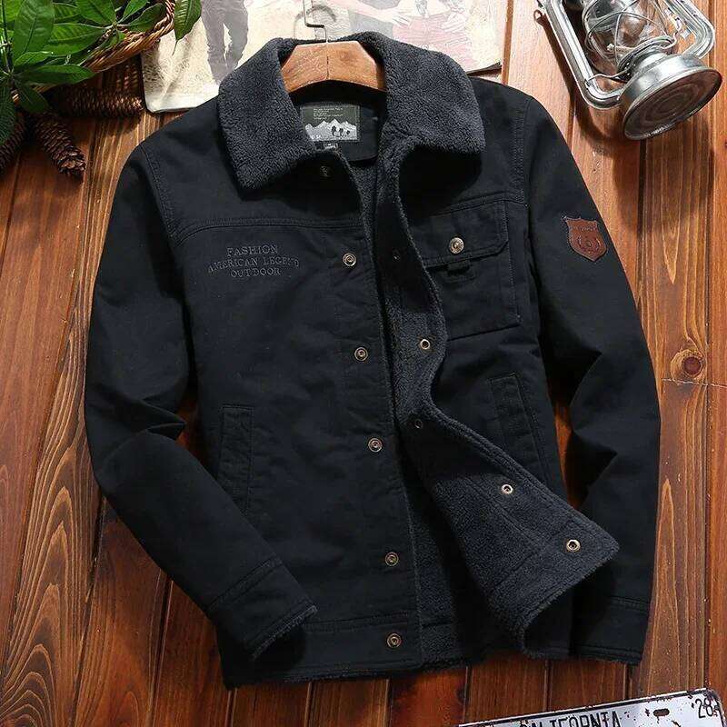 Winter Lamb Jacket Men's Classic Vintage Thick Fleece-lined Warm Wool Collar Parka Fashion Brand Windproof Motorcycle coat