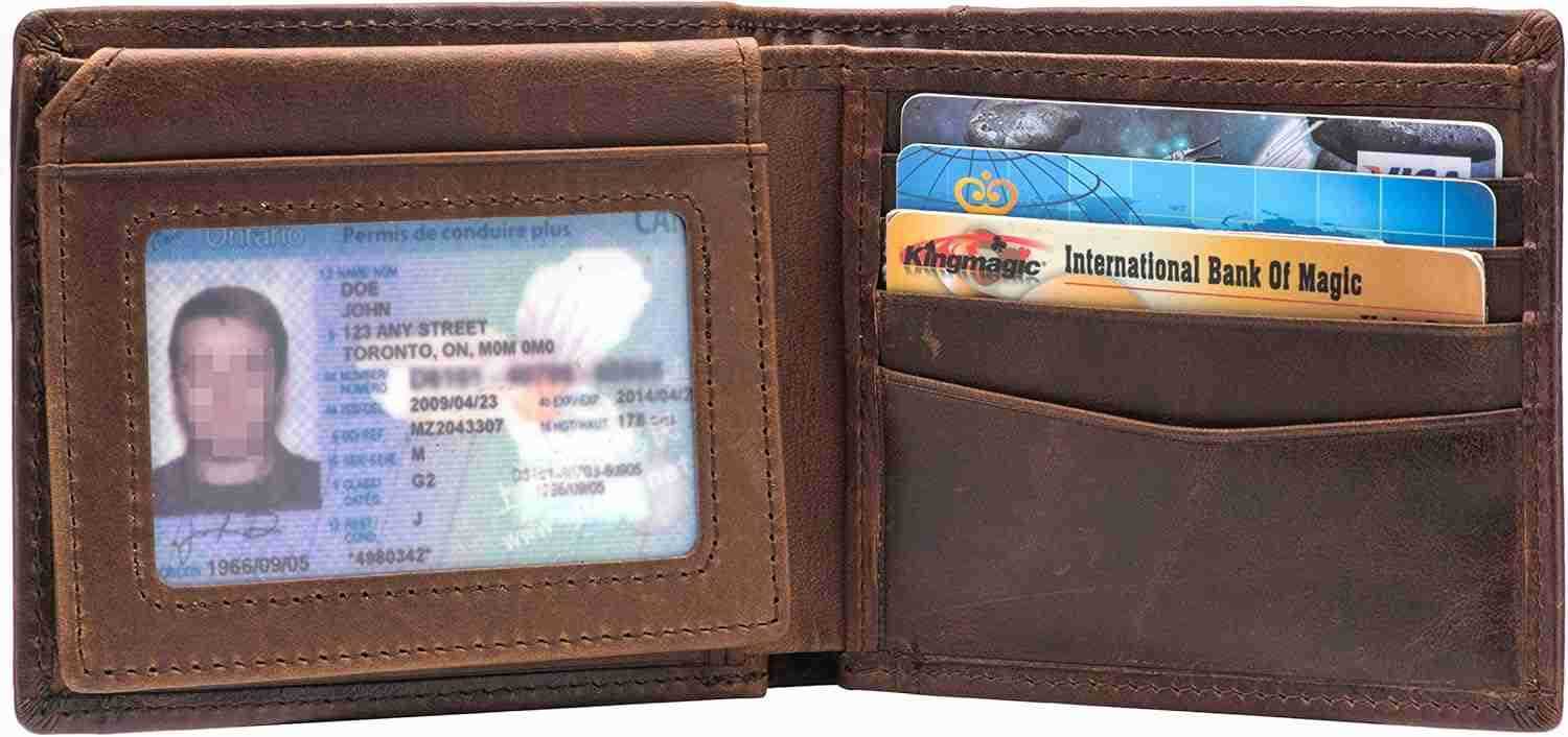 RFID Blocking Genuine Leather Bifold Wallet for Men with Zipper and 2 ID WindowsZ250910