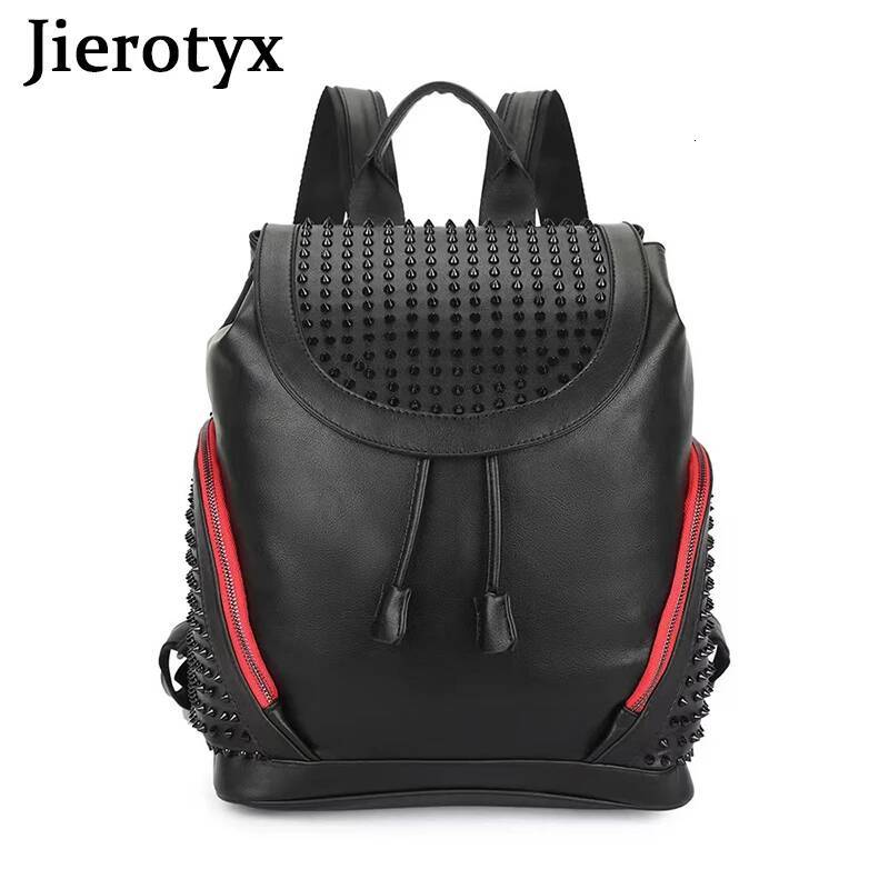 JIEROTYX Womens Studded Black Leather Backpack Pack School Bags for Girls Punk Casual Traveling Daypack Bookbag Men high-quality