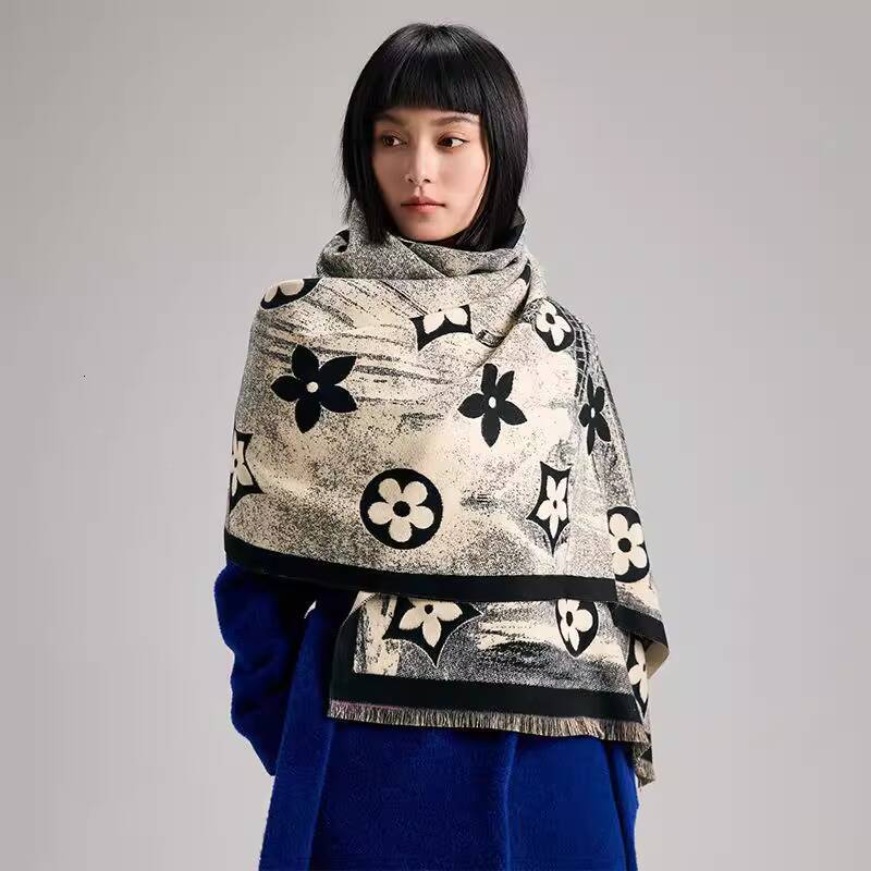 Autumn and Winter New Faux Cashmere Paris Eiffel Tower Vintage Pentagram Print Double-sided Warm Scarf Shawl