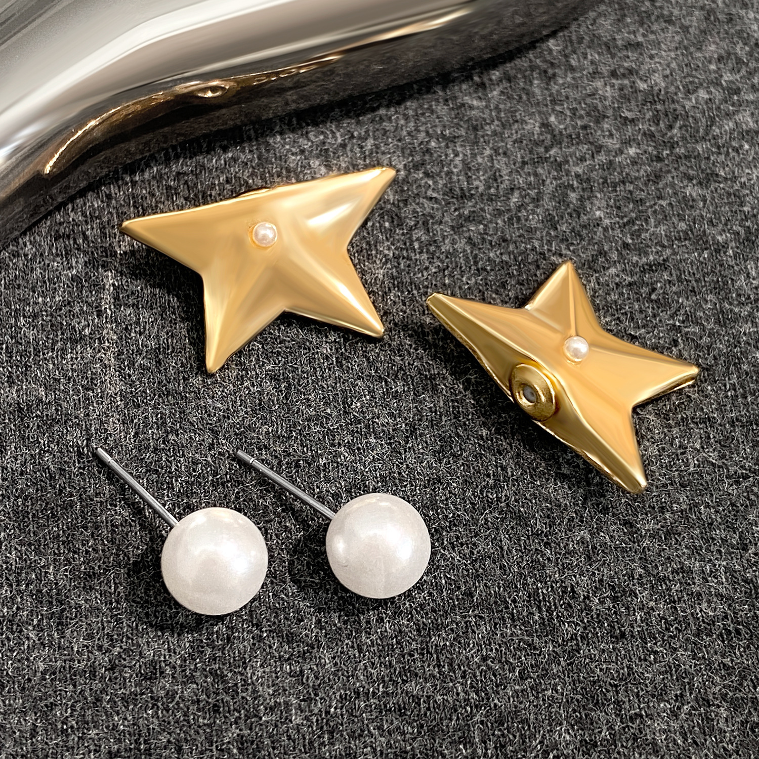 New Pearl-Studded Five-Pointed For Women, Simple Creative 3D Star Studs, Ins Style Minimalist Earrings