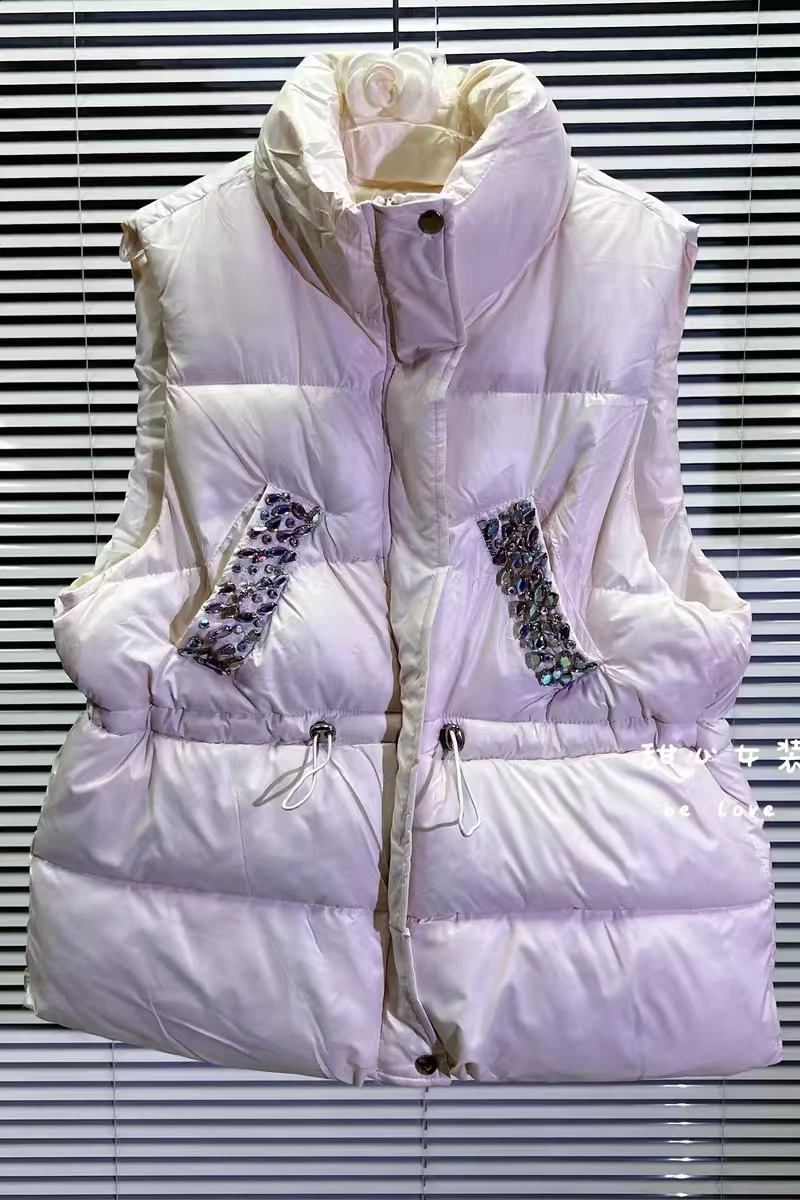 In Bling Diamonds Stitch Autumn Winter Sleeveless Outwear Coat Jackets for Womens Cotton Padded Thick Warm Vest Waistcoat 250823