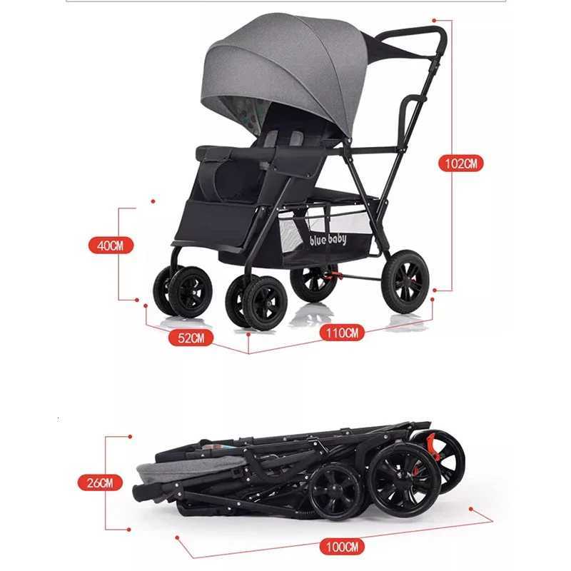 Baby Twin Stroller Removable Rear Seat 07 Years Old Double stroller Onekey Folding Fourwheel Antiskid Shock Absorption W250910