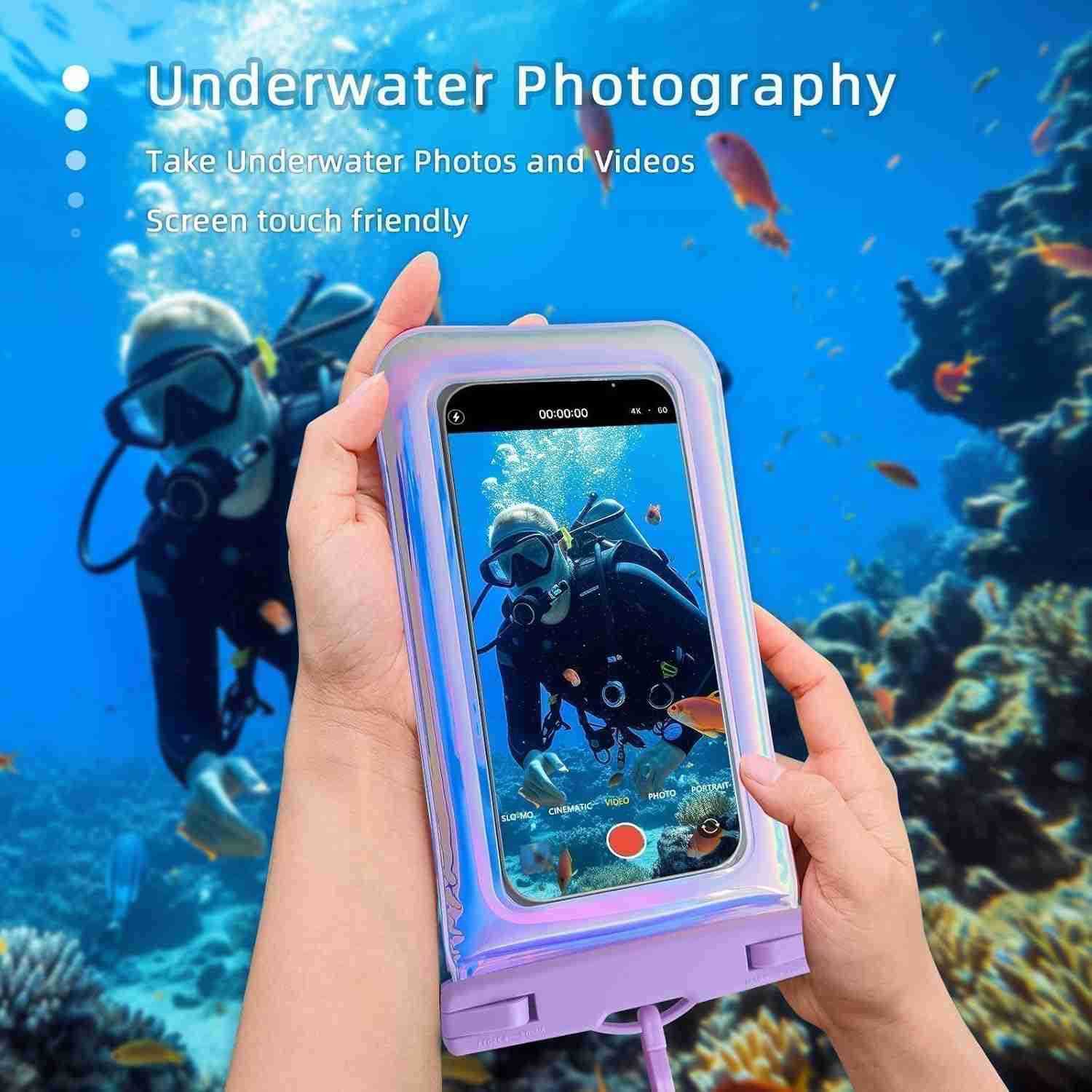 Waterproof Phone Pouch Case for iPhone 16 Pro Max15141312 IP68 Travel Cellphone Dry Bag Beach Cruise Ship Essentials Bags with Crossbody Lanyard Iride
