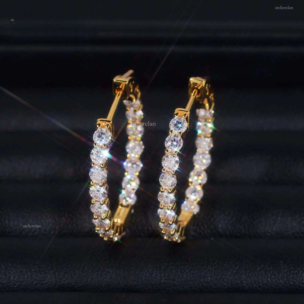 Ready to Ship Hip Hop Jewelry Sier Gold Plated Inner Fully Iced Out Moissanite Stud Hoop Earrings With GRA