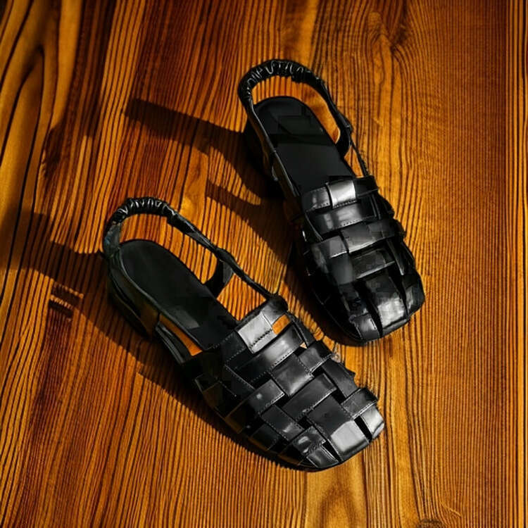 Lanjia- Peigi 2025 Spring Summer New Square Toe Chunky Sandals Low Heel Cowhide Fashion Women's Shoes 5-13P 1F56b