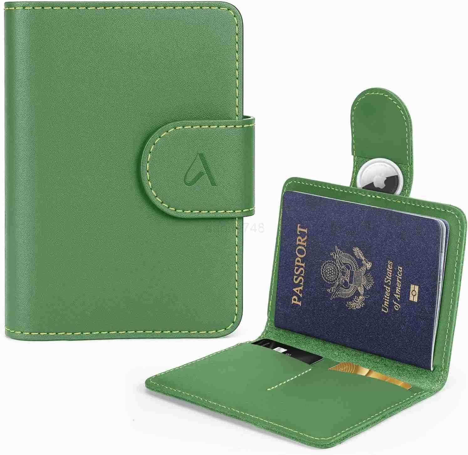 Passport Holder for Travel Genuine Leather Passport Holder with AirTag Hidden Pocket Rfid Blocking Passport Cover Travel Wallet for Women Men Airport 