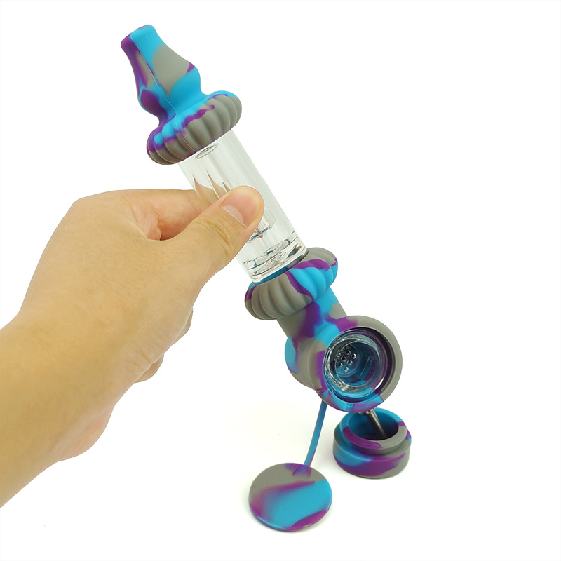 Silicone Smoking nectar collector pipes Colorful Silicone Pipe For Tobacco Dry Herb Spoon Galss water Tobacco Pipes With Holes Glass Bowl Smoking Acce