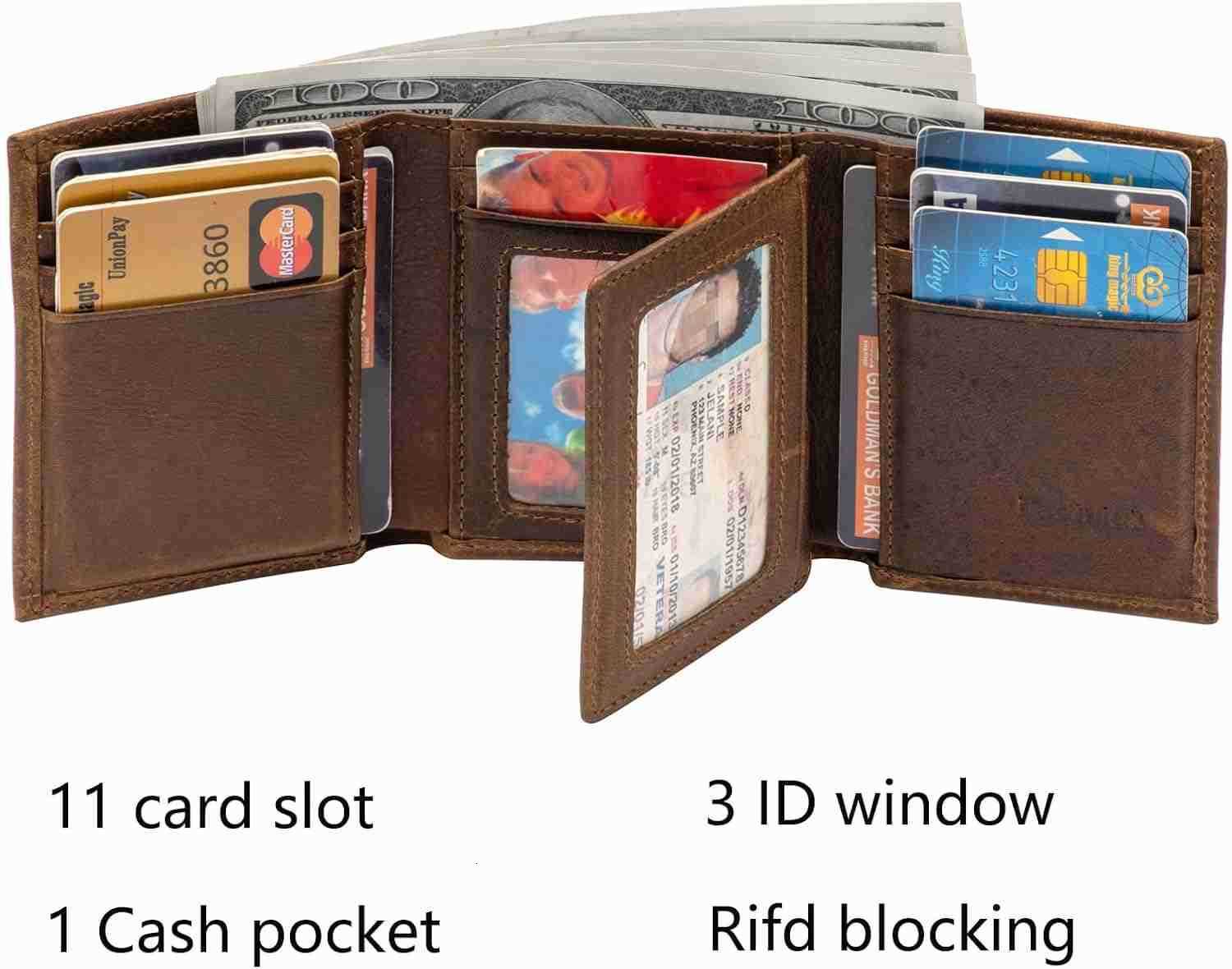 Mens Leather WalletMens Trifold Wallet Rfid Blocking Genuine Leather Wallet For Men brownZ250910