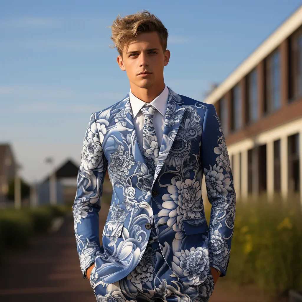 Mens 2 Piece Suit Notched Lapel Fashion Vintage Coat Sunflower Daisy Floral Print Two Buttons Slim Fit Sui No Tie W250910