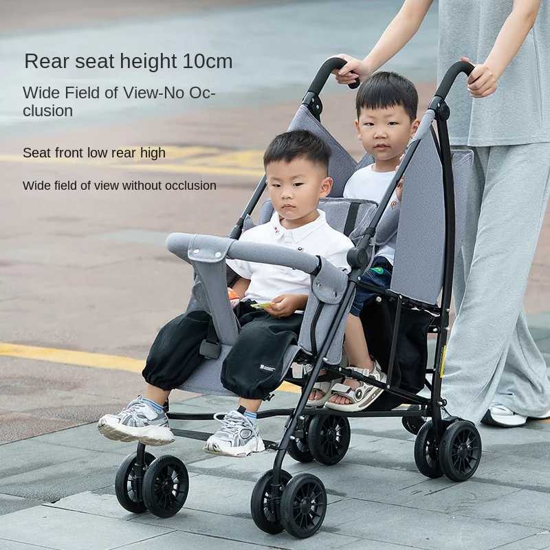 Twin Baby Stroller Can Sit and Half Recline Children Stroller Front and Rear Double Seat Lightweight Folding Double Pram W250910