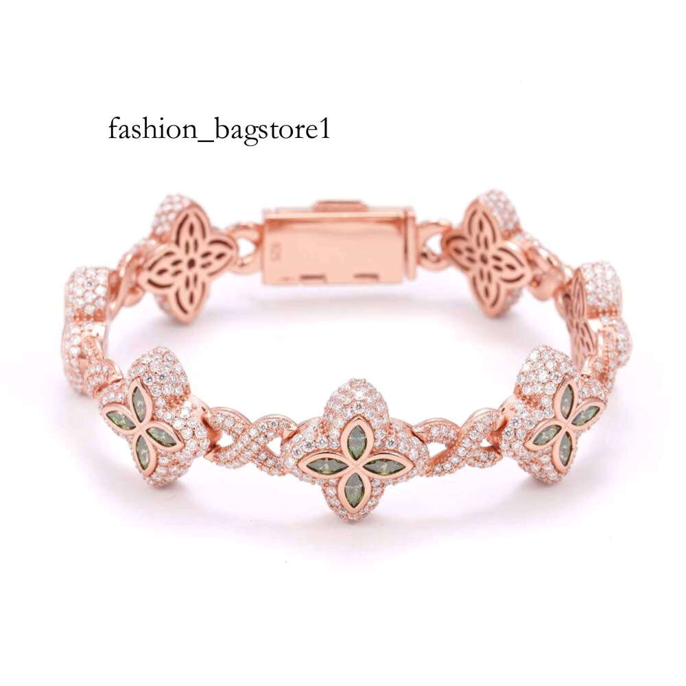 19MM Colored Moissanite 4 Leaf Clover Infinity Link Bracelet Iced Out Design Sparkling Gemstone Jewelry for Men and Women