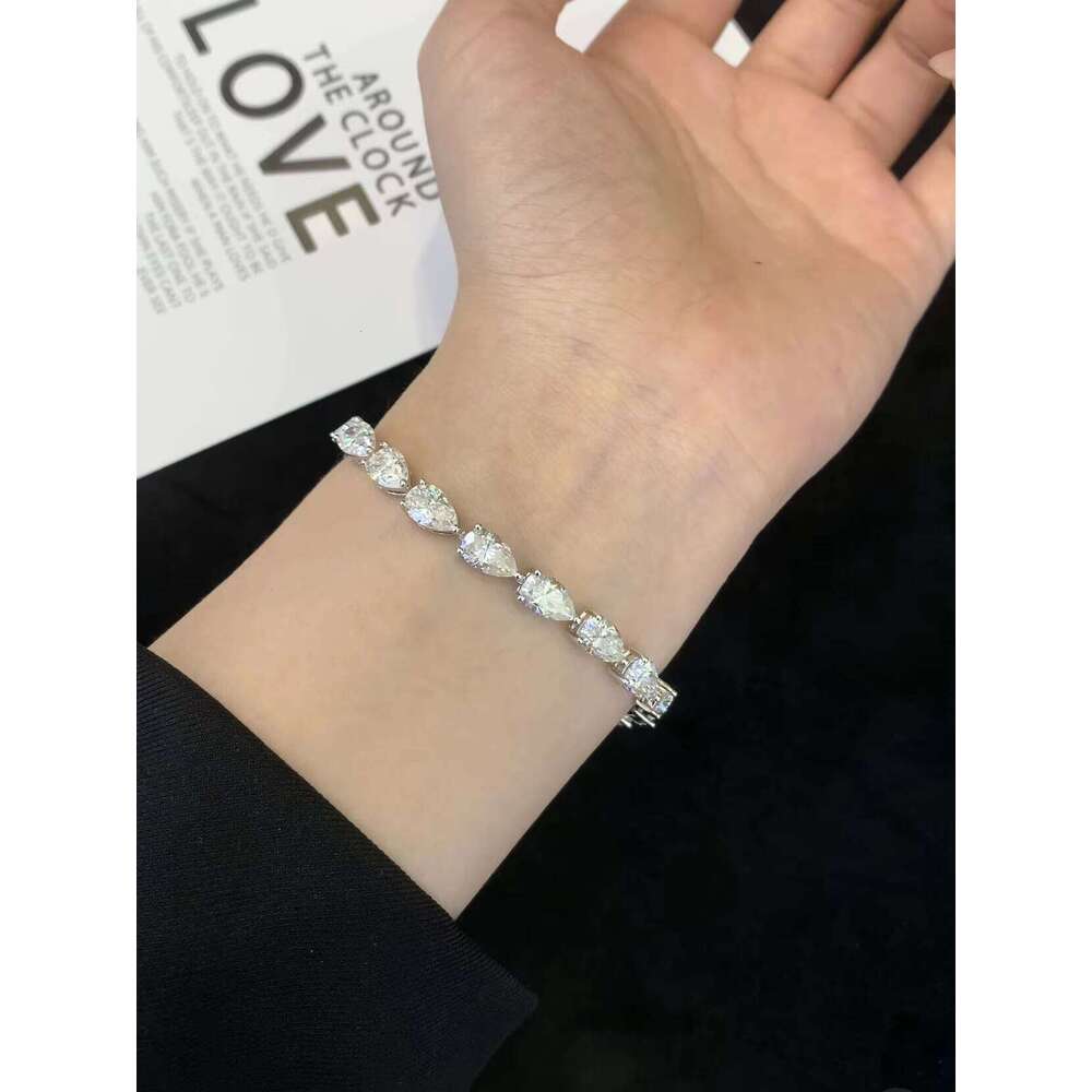 Hip Hop Ice Out S Chain 5*8MM Pear Cut Moissanite Tennis Bracelet