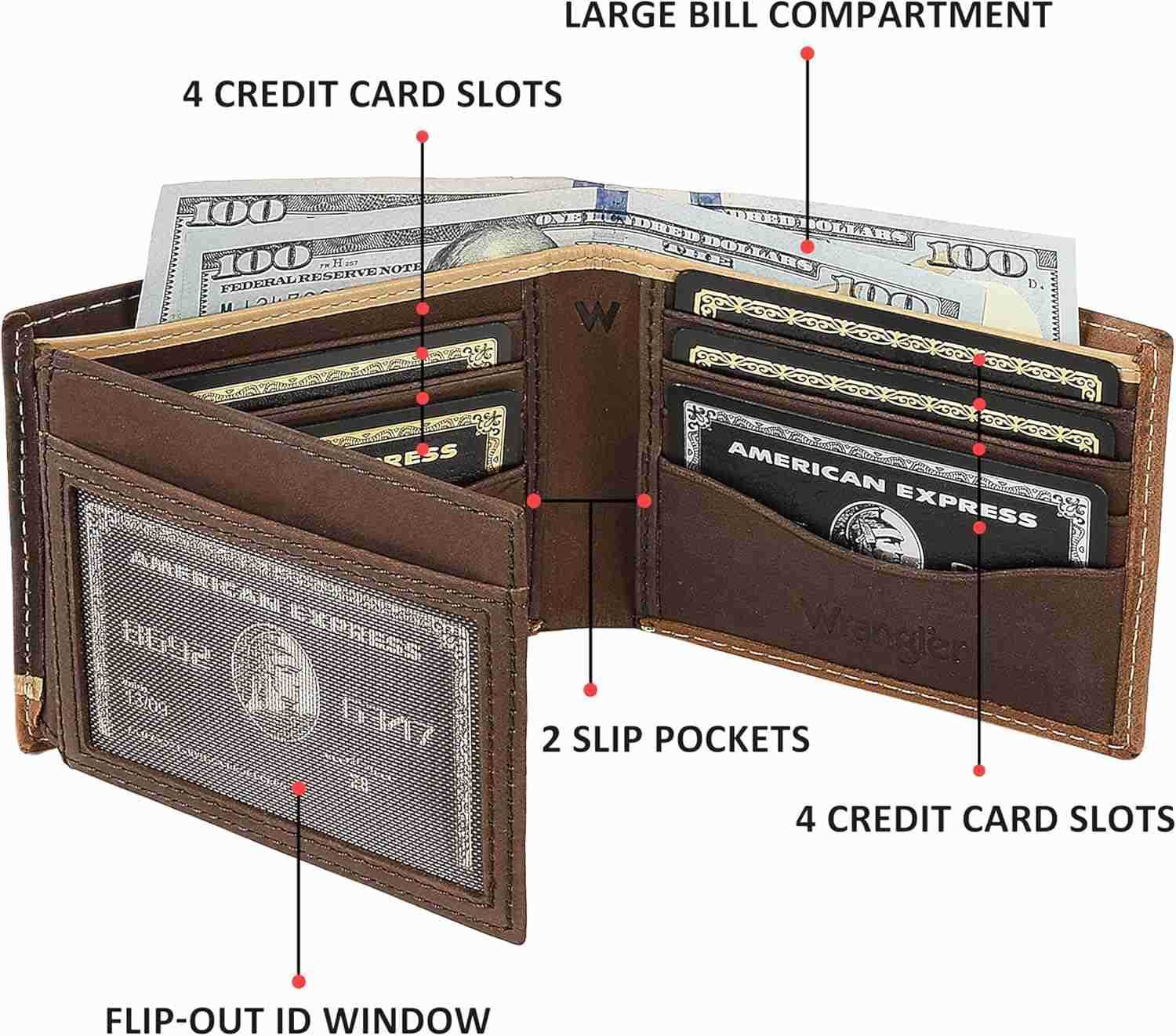Mens Bifold Wallet with Contrast Corner Patch Genuine Leather Gift for HimZ250910