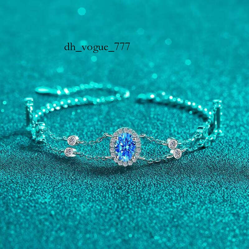 Sterling Sier Moissanite Double Chain Bracelet Trendy Blue Oval Design for Weddings and Parties