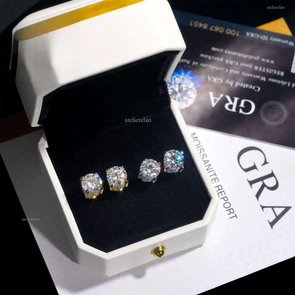 4 Prong Round Shape Sier 5mm 6.5mm 8mm Moissanite Stud Earrings Screw Back Pass Dia Tester