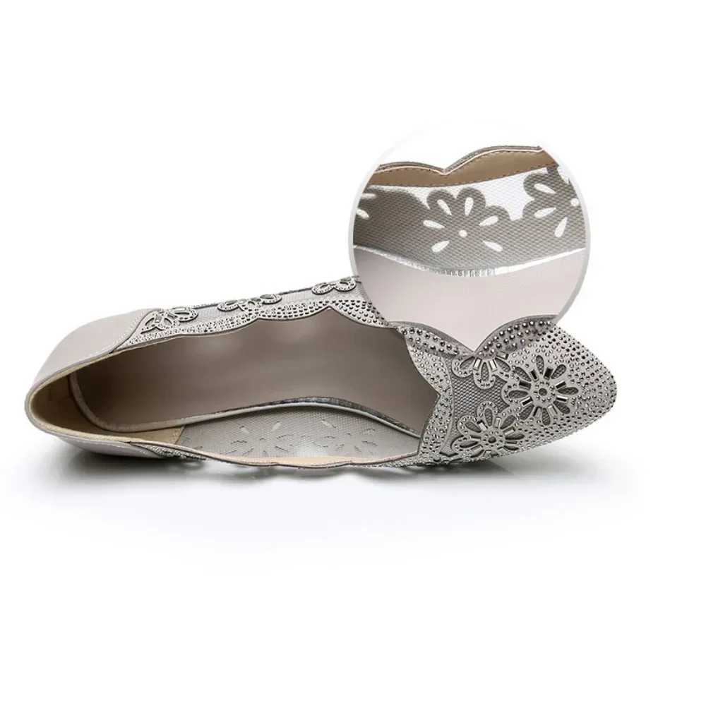 Fashion Hollow Out Genuine Leather Pumps Women Shoes Med Heels Square Diamond Mesh Ladies Office Crystal Pointshoes W250910