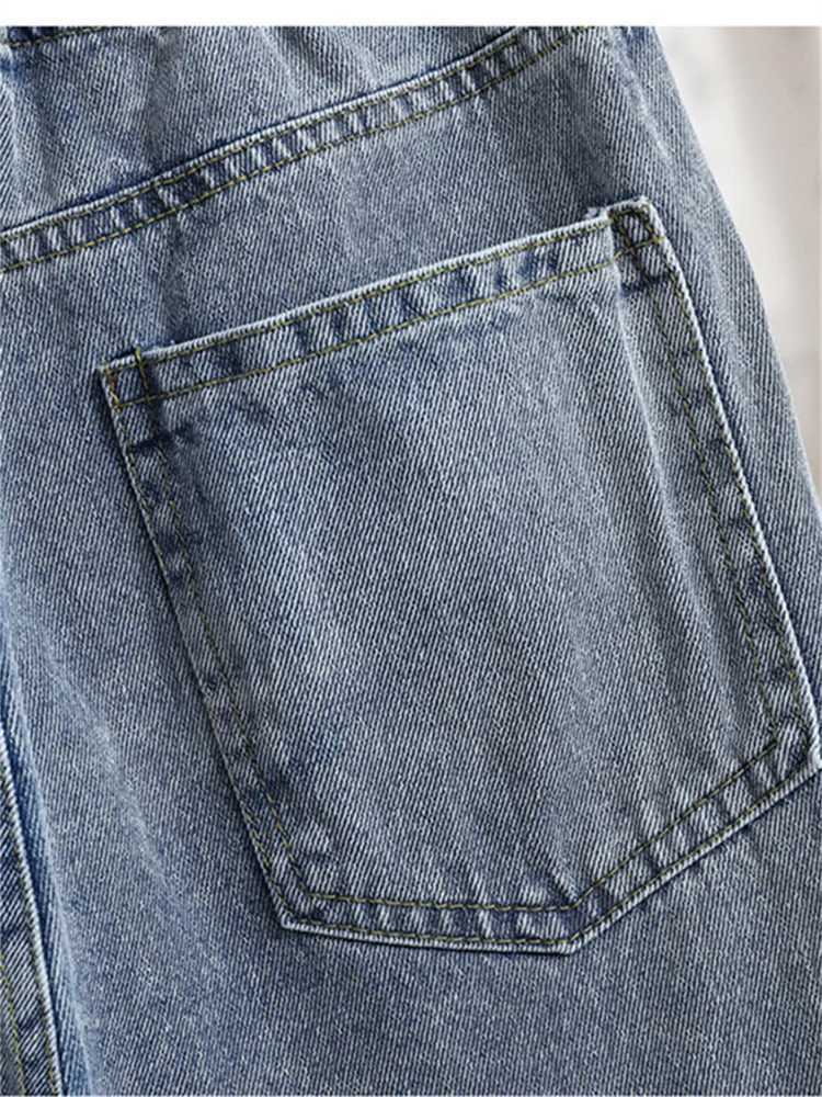 Botvotee Retro Womens Vintage Washed Straight Leg Jeans Elastic Waist Wide Denim Pants Loose Fit Casual Comfortable Trousers Z250910