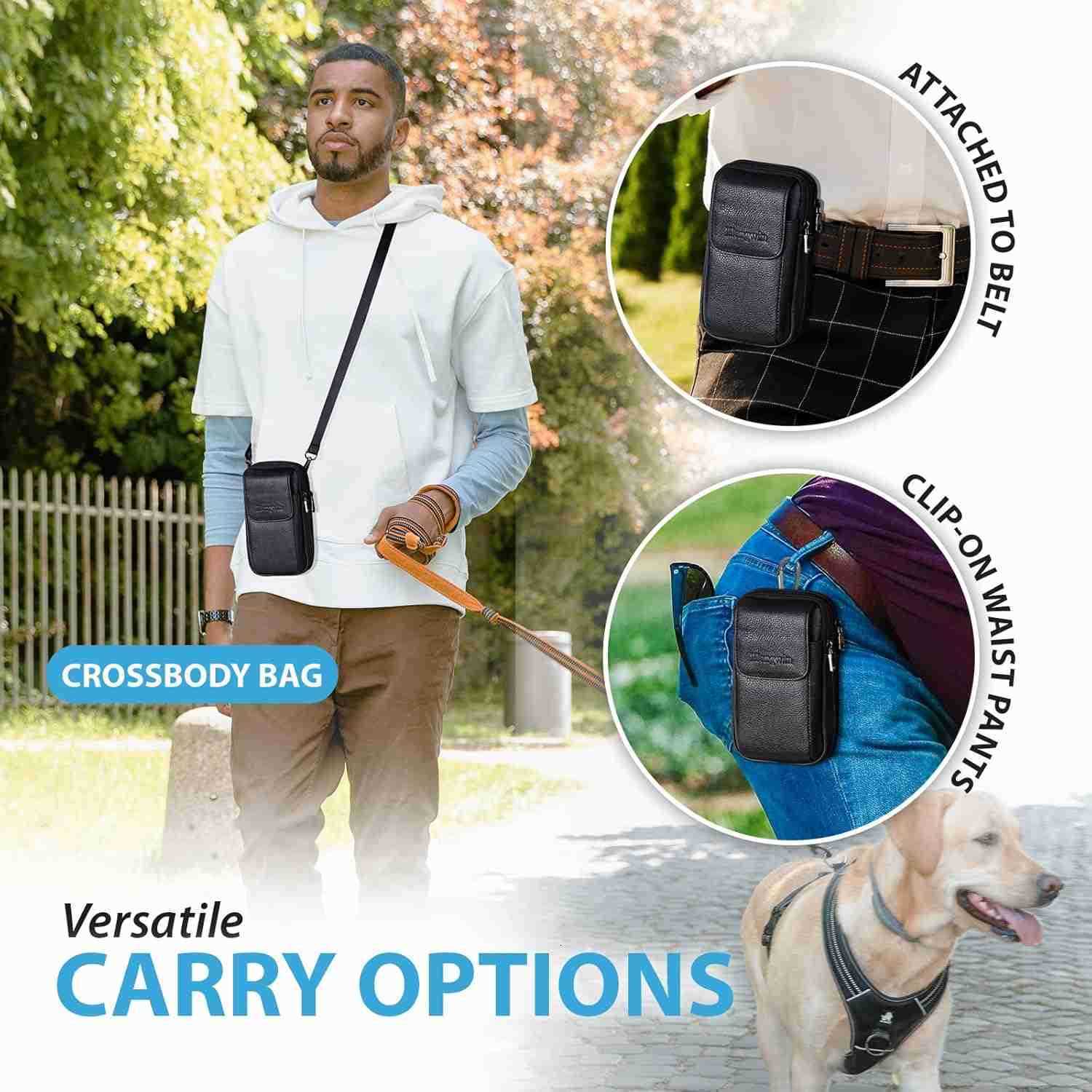 Leather Vertical Men Cell Phone Holster Wallet Case with Belt Clip Loop Travel Messenger Bag Waist Pouch Crossbody Purse Fits for iPhone 15 14 Pro Max