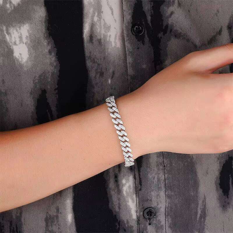 S Sterling Sier Moissanite Cuban Bracelet Solid Full Dia Hip-Hop Style Unisex Trendy Suitable for Both Men and Women