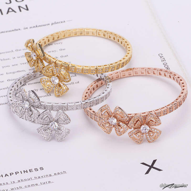 New Eternal Petal Bracelet With Zircon Inlay Fashionable Modern Jewelry For Women Spring Snake Bone Hollow Double Flower Accessories